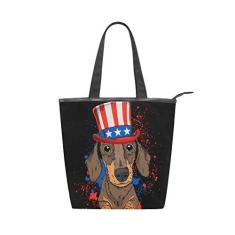 Imagem de Bolsa feminina de lona durável para cães com chapéu, sacola de compras de grande capacidade