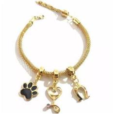 Imagem de Pulseira Berloque Esteto Pata Ferradura Folheado a Ouro 18k