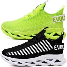 Imagem de Tênis Respiravel E Confortavel Masculino  -2 Pares Preto/Verde - Evolt