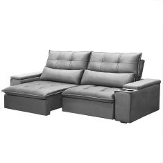 Imagem de Sofá Retrátil Reclinável 3 Lugares 210cm Moritz F05 Veludo Prata - Mpozenato