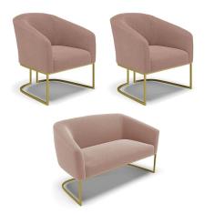 Imagem de Namoradeira e 2 Poltronas Industrial Dourado Stella Bouclê Rosê D03 - D`Rossi