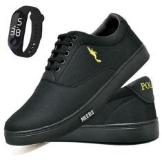 Imagem de Kit Tênis Casual Masculino Lona + Relógio Digital - Polo Blu, Preto, 3