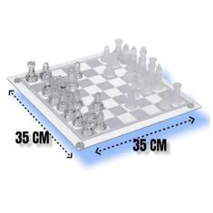 Imagem de Jogo Xadrez Tabuleiro Peças Em Vidro Luxo Grande 35X35 Cm - Chess