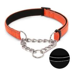 Imagem de Coleira para cães Martingale com corrente de aço inoxidável, coleira refletiva de nylon acolchoada macia, sem puxão, corrente resistente para treinamento de caminhada para cães grandes, médios e