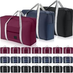 Imagem de Sweetude 24 bolsas de viagem dobráveis a granel, bolsa de viagem para homens e mulheres, impermeável, com manga para carrinho, bolsa de transporte noturna para academia, doações para desabrigados,