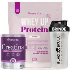 Imagem de Creatina Monohidratada Pure Whey Protein Up Coqueteleira Sanavita - Kit Whey Up 22g Proteína + Creatina Monohidratada 100% Pure + Coqueteleira - Sanavita - Desempenho Físico - Força - Saúde (Whey Up Neutro + Creatina 100g Pure)