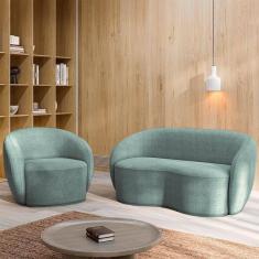 Imagem de Conjunto 1 Sofá Living 180cm E 1 Poltrona íbis Encosto Fixo Bouclê Azul G33 - Gran Belo