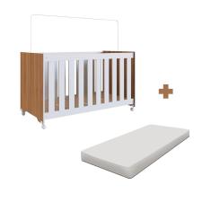 Imagem de Berço Com Rodízios Aconchego Com Colchão 60cm x 130cm Nogal Manchester Com Branco Kindred Completa Móveis