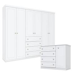Imagem de Cômoda E Guarda Roupa Casal 6 Portas Americano Branco Hp  Henn