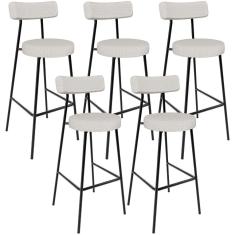Imagem de Kit 05 Banquetas Altas Cozinha Bar Sala De Jantar Em Aço Milão L02 Bouclê Cru - Lyam Decor