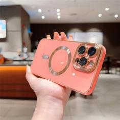 Imagem de Capas magnéticas de luxo para iPhone 11 12 13 14 15 Pro Max 15 Plus Capa de carregamento sem fio Acessórios de telefone, rosa, para iPhone 12 ProMax