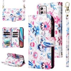 Imagem de Furill Capa carteira para Motorola Moto G Stylus 4G 2023 com alça de pulso alça de ombro transversal flor couro zíper bolsa protetora para cartão capa de telefone GStylus XT2317-1 XT2317-2 meninas