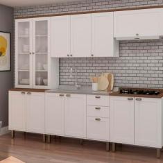 Imagem de Cozinha Modulada com Cristaleira e Balcão para Cooktop 100% Mdf Iluminata Branco Betalhes Ébano