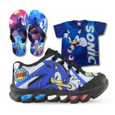 Imagem de tenis de led infantil masculino sonic boom com luzinha meninos mais chinelo e camisa-Masculino