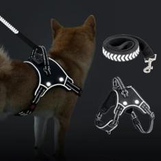 Imagem de TECSPACE Conjunto de coleira e coleira para cães, à prova de fuga, refletivo, ajustável, macio, acolchoado com alça de controle fácil para cães e gatos pequenos, médios e grandes, camuflagem florestal