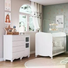 Imagem de Quarto de Bebê com Cômoda 1 Porta com Janela e Berço 100% MDF Mimo Branco Brilho