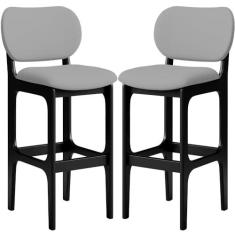Imagem de Kit 02 Banquetas Alta Para Cozinha Madeira Fixa Betta L02 Preto Facto Cinza - Lyam Decor