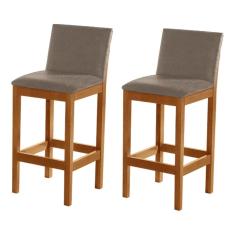 Imagem de Kit 2 Banquetas Estofada Pérola Linho Bege Madeira Maciça