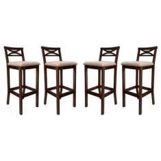 Imagem de Kit 4 Banquetas Media Estofada para Bancada Madri Madeira Capuccino Suede Bege CCS
