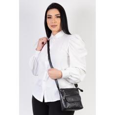 Imagem de Bolsa transversal de couro croco grafite Maura-Feminino