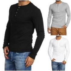 Imagem de KIT COM 3 Camiseta HENLEY Classic SLIM FIT Manga Longa Gola Portuguesa