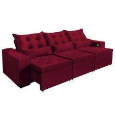 Imagem de Sofá  3 Lugares Opala 2,10 Metros Vermelho Retrátil Reclinável Tecnolo