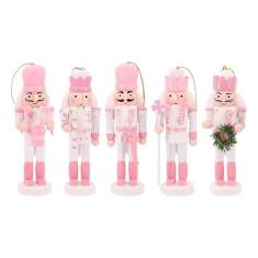 Imagem de Naimo Conjunto de 5 peças de madeira para decoração de enfeite de brinquedo de fantoche de soldado quebra-nozes para festa de Natal