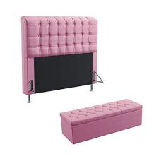 Imagem de Kit Cabeceira Estofada Rana 195 Para Cama King e Calçadeira Sagitarius Sued Rosê Aradecor