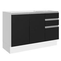 Imagem de Balcão Gabinete de Pia 100% Mdf 120 cm 3 Portas 2 Gavetas Branco/preto Acordes Madesa