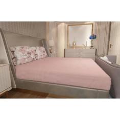 Imagem de Jogo de Lençol Zono Enxovais Cama Queen 3 Peças Malha 100% Algodão Folhas Rosado