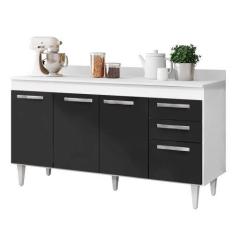 Imagem de Balcão Gabinete De Pia 150cm Com Tampo Lisboa 4Pts 2Gav Branco/Preto -