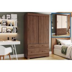 Imagem de Guarda Roupas 2 Portas De Correr Marel C De Correr E 4 Gavetas Castanho Off White Henn