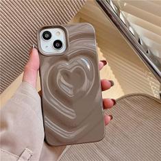Imagem de Capa de telefone com padrão de coração de amor 3D de luxo para iPhone 14 13 12 Pro Max 11 14 Pro Max Candy Color Enrugada Capa traseira macia, marrom, para iphone 13