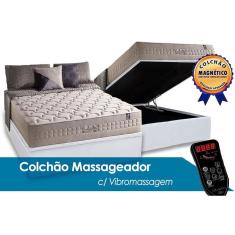 Imagem de Cama Box Baú Casal: Colchão Molas MasterPocket Ensacadas Anjos c/Vibro Massagem Commodite + Base crc Courano White(138x188)