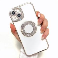 Imagem de Capa de diamante de luxo compatível com iPhone 13, capa com design de strass brilhante brilhante para meninas e mulheres, borda de revestimento macio transparente com lente de câmera proteção à prova