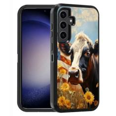 Imagem de FQTBCEARI Capa protetora para Samsung Galaxy S24+/S24 Plus, grau militar, resistente, 3 camadas, à prova de choque, para Galaxy S24 Plus 5G (6,7 polegadas, 2024), bandeira americana vaca e girassol