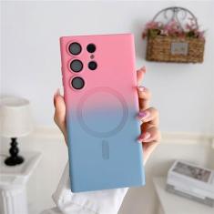 Imagem de Capa de carga sem fio para Samsung Galaxy S24 S23 S22 S21 Ultra Plus Note20 Capa gradual filme de lente magnética de silicone, rosa azul, para Galaxy S23