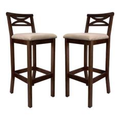 Imagem de Kit 2 Banquetas Alta Estofada para Bancada Madri Madeira Capuccino Suede Bege CCS
