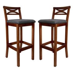 Imagem de Kit 2 Banquetas Alta Estofada Madri Madeira Castanho Suede Cinza CCS