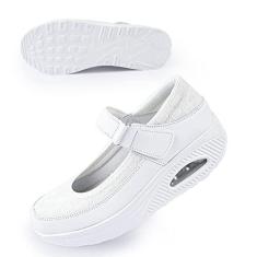 Imagem de Tênis feminino de malha para enfermeira de trabalho, antiderrapante, ajustável, respirável, sem cadarço, Mary Janes, fitness, casual, enfermagem, artrite, diabetes, fascite plantar, sapatos leves, D -