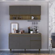 Imagem de Cozinha Compacta com Tampo 2 Peças 1 Aéreo 1 Balcão New York Mel/Grafite