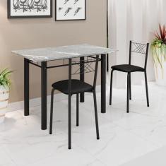 Imagem de Conjunto Sala de Jantar Mesa Retangular 100x60cm Tampo Granito Topázio 2 Banquetas Maragogi Yescasa Preto Liso/Preto Fosco