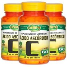 Imagem de Kit 3 Vitamina C Ácido Ascórbico 500mg 60 Cáps - Unilife
