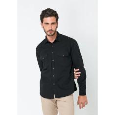 Imagem de Camisa Slim Masculina Sarja Manga Longa 