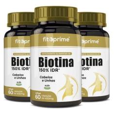 Imagem de Kit 3X Biotina 150% Idr Cabelos E Unhas 60 Cápsulas Softgel Fitoprime