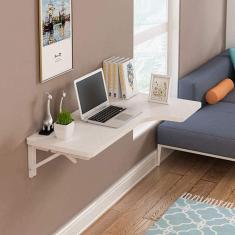 Imagem de Mesa dobrável de canto para computador, mesa de madeira montada na parede, mesa de estudo, mesa lateral de apoio duplo, mesa de cavalete de cozinha, branca, 80 * 70 * 50 cm/31 * 28 * 20 pol.