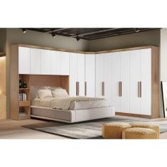 Imagem de Modulado de Quarto Rizon 5 Peças (1 Armário Ponte + 1 Closet + 2 Guarda Roupas + 1 Complemento) QC204 Freijo Cumaru c/ Fendi - Novo Horizonte
