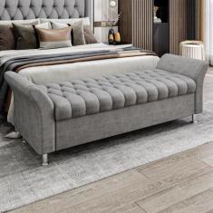 Imagem de Recamier Baú Queen Roma em Veludo - Sonhar Estofados, VL-31 Cinza