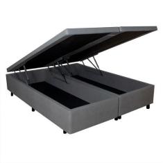 Imagem de Cama Box Baú King Reforçada Cinza 193X203x42cm Com Pistão A Gás - Cama