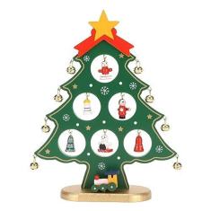 Imagem de Árvore de Natal de madeira para decoração de mesa com mini ornamentos para decoração de mesa (verde)